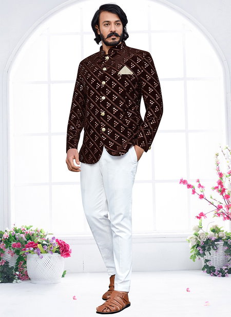 Coffee Colour Outluk Vol 86 New Latest Designer party Wear Velvet Jodhpuri Suit Collection 86007